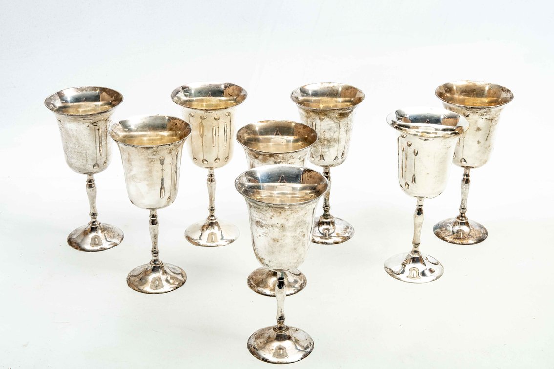 8-Leonard Silver Plated Wine Glasses
