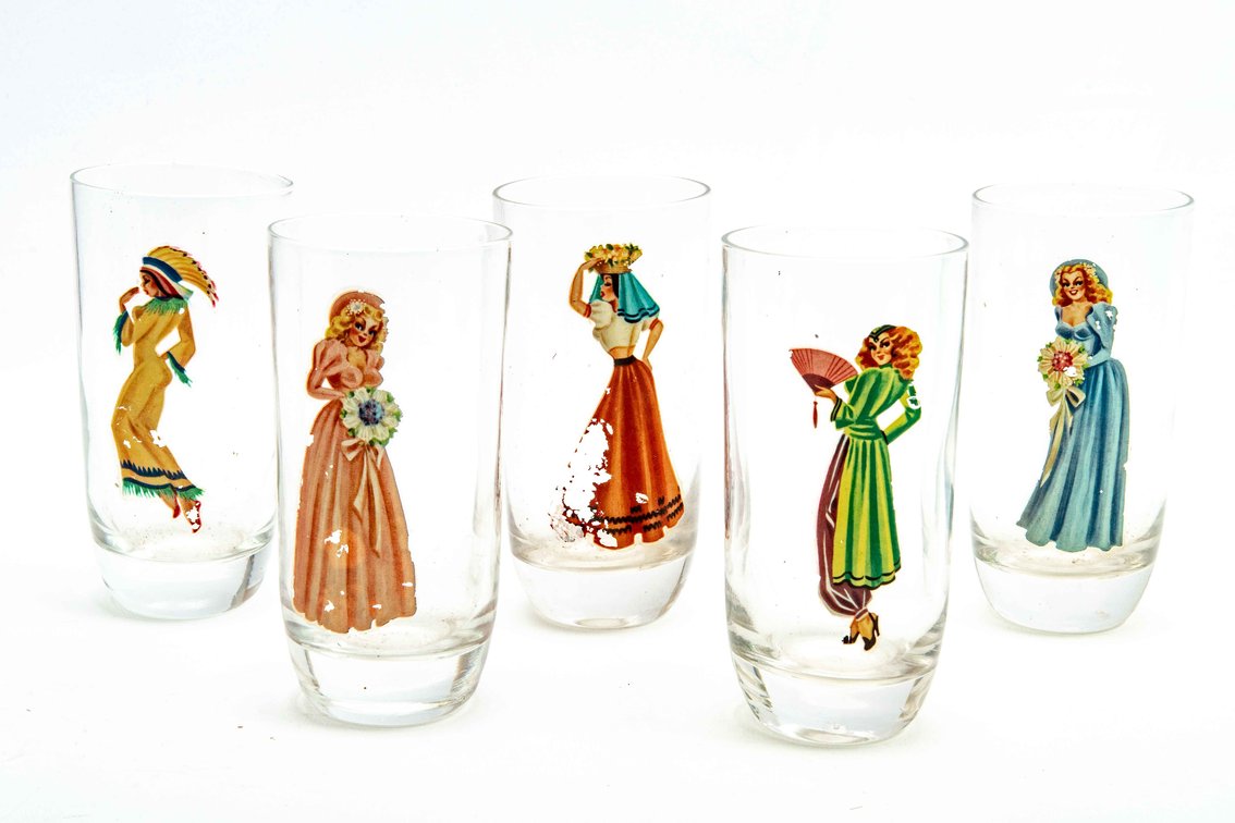 Five-1950's Peekaboo Girls- Adult Highball Glasses