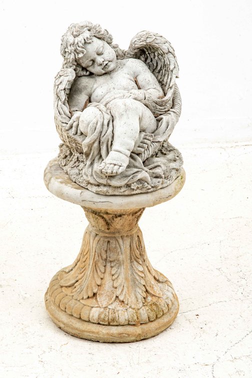 Precious Concrete Sleeping Angel Baby on Pedestal