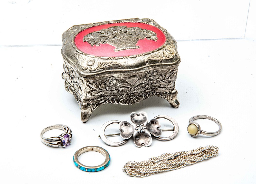 Small Jewelry Box with Sterling Jewelry & More