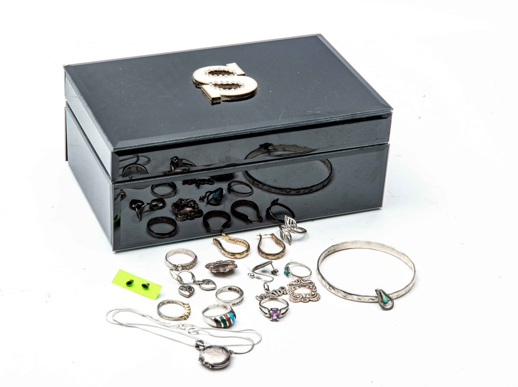 Black Lacquer Jewelry Box - Filled with Sterling