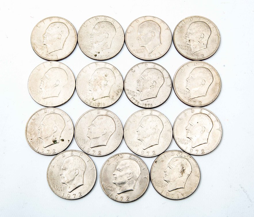 15 Eisenhower Dollar Coins-1971,1972,1976