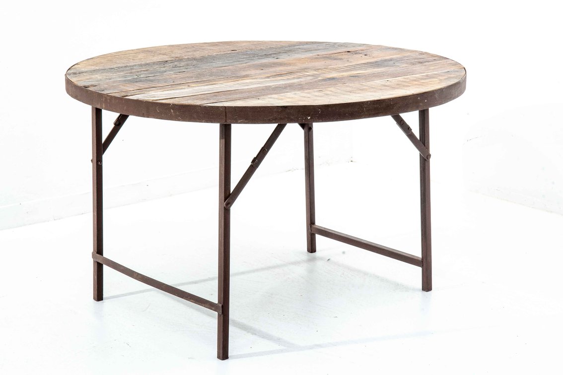 Round Industrial Style Folding Wood Table