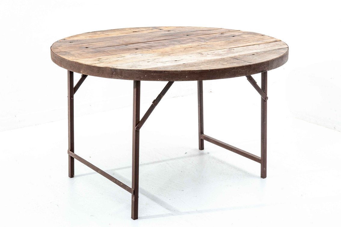 Round Reclaimed Barn Wood Folding Table
