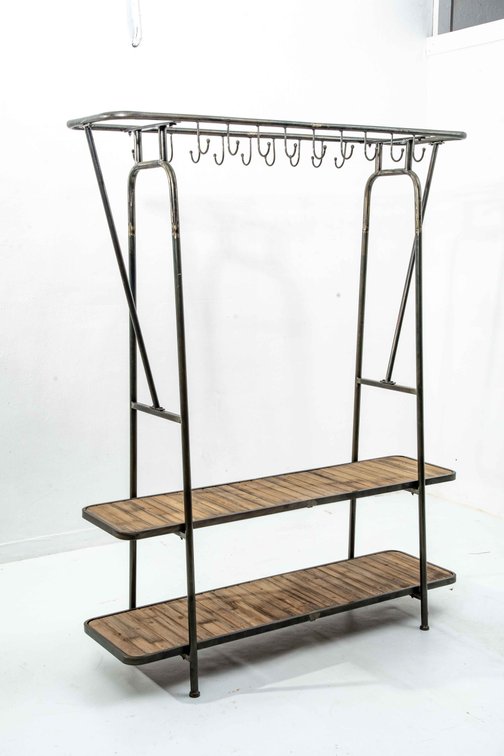 Metal Fashion Garment Rack w/ 2 Wood Shelves