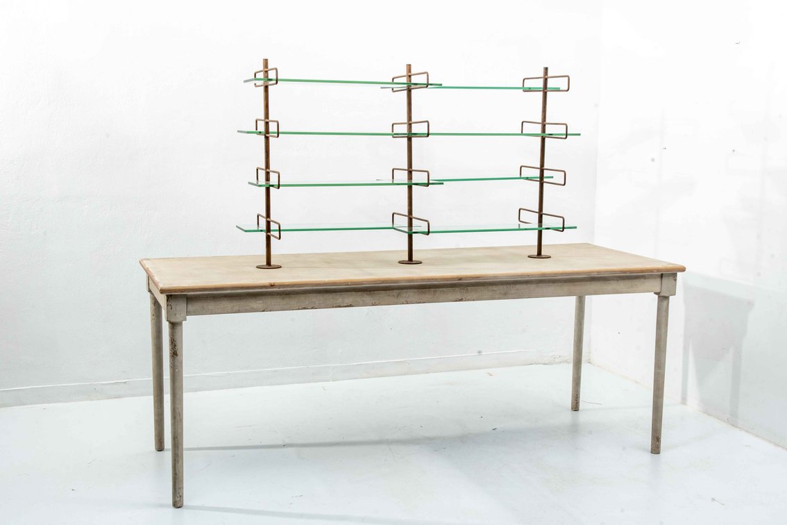 Store Display Table w/ Mounted Shelf Unit