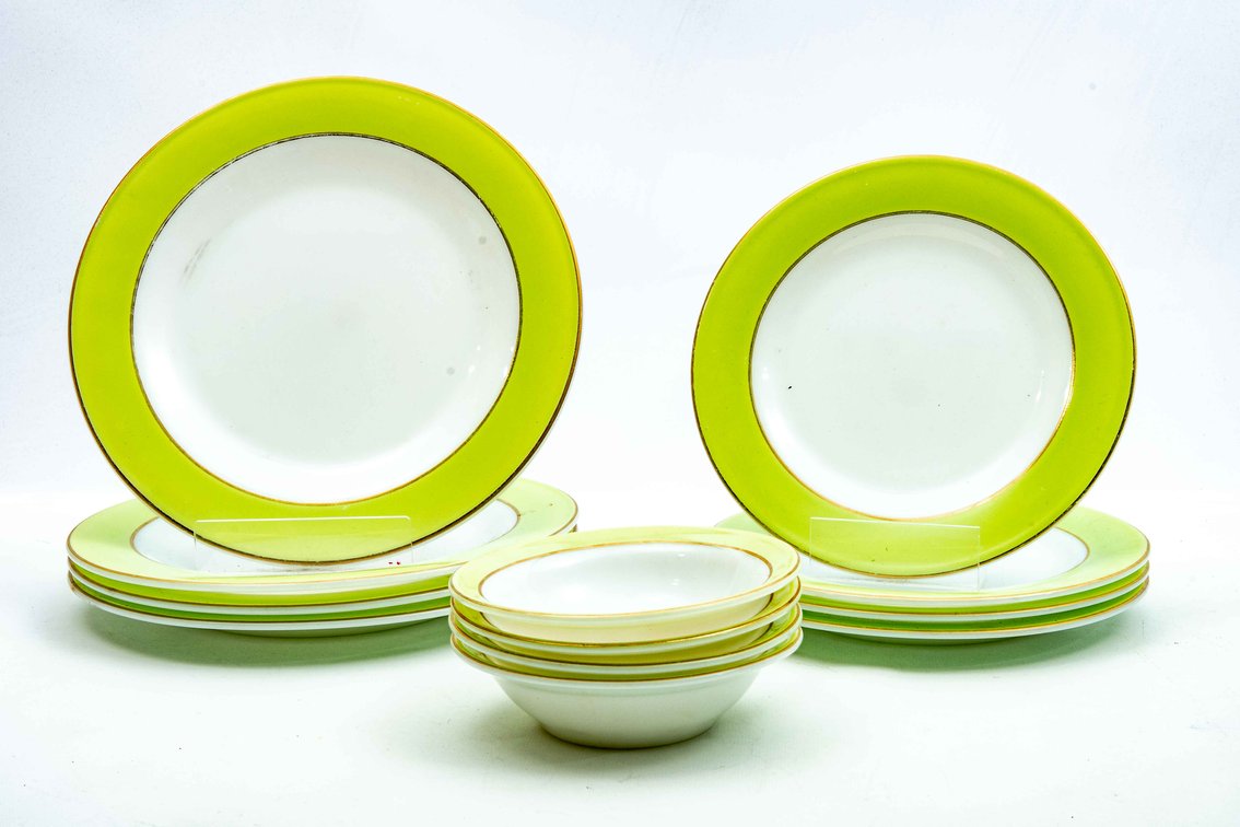Pyrex Lime Green Dishes w/ Gold Trim