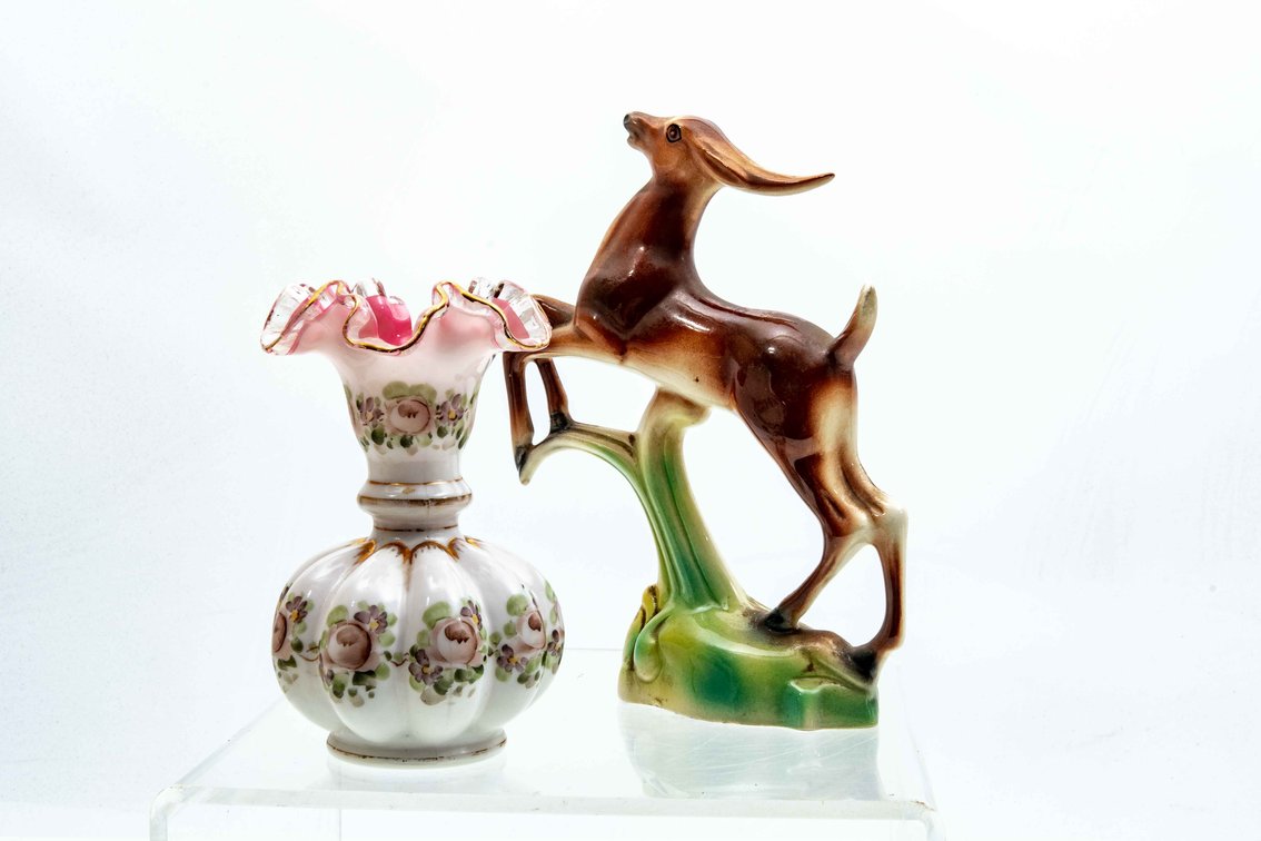 Charleston Rose Fenton* Vase and Deer Figurine