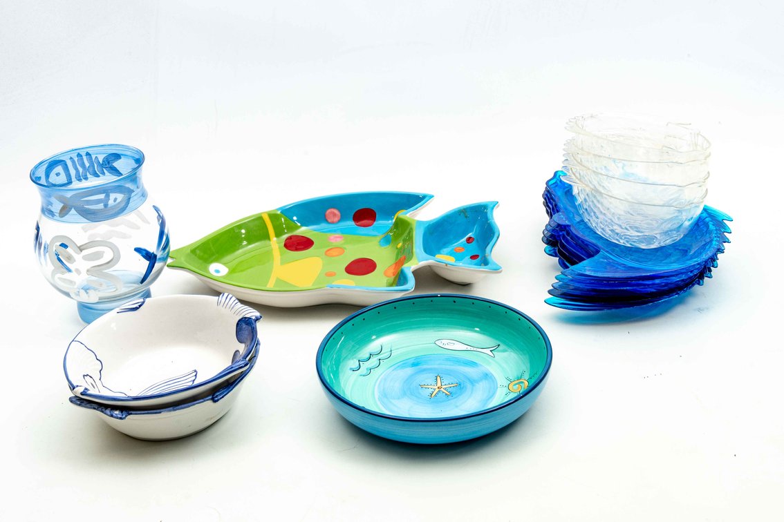 Fish Platters, Bowls, and Vase