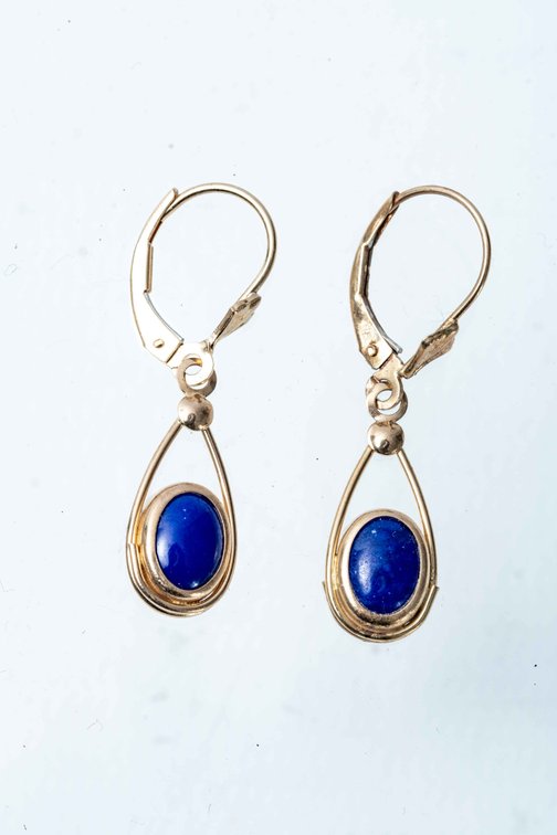 14K Yellow Gold Dangle Lapis Teardrop Earrings