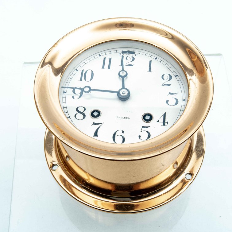 4.5" Brass Chelsea Ship's Bell Clock - Nice Chime!