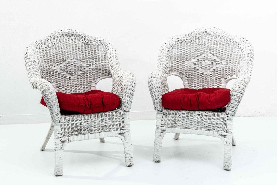 Pair of White Wicker Chairs