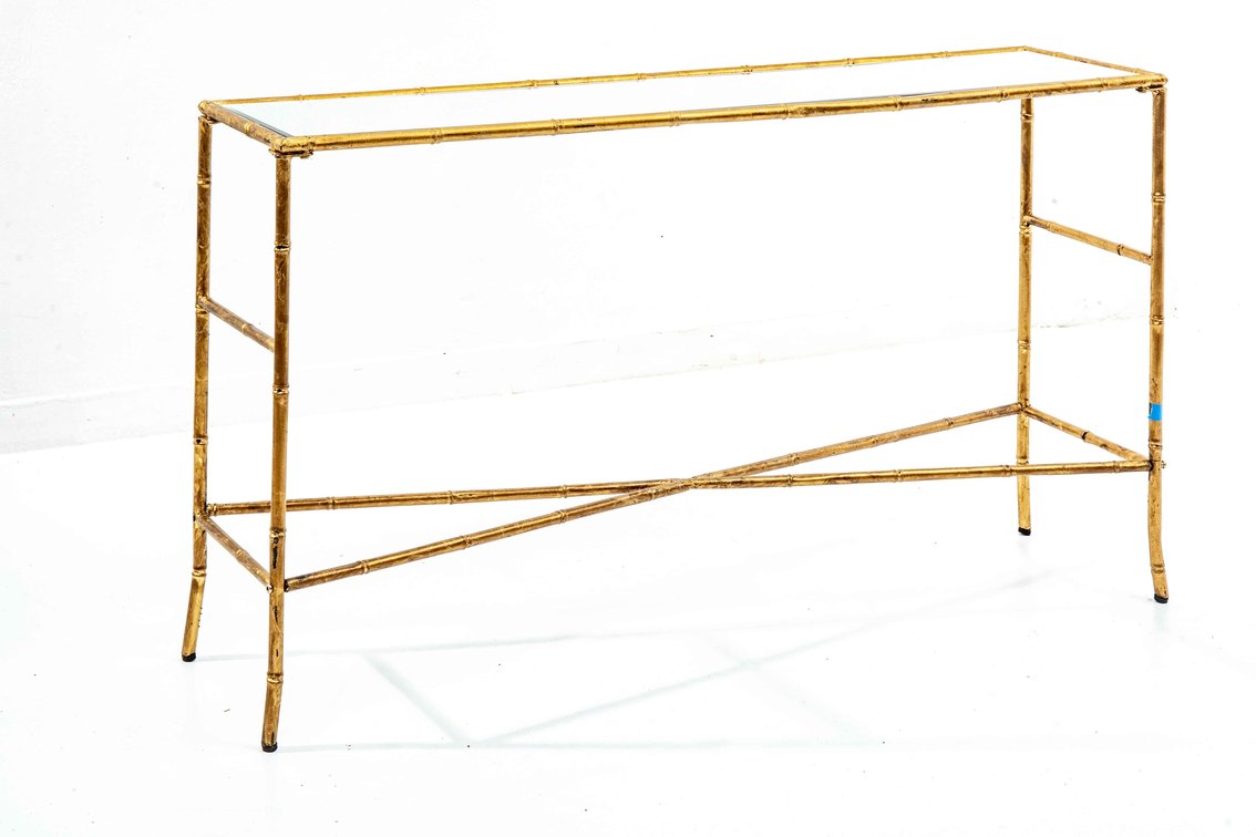 Metal Faux Bamboo Hall Table w. Mirrored Top