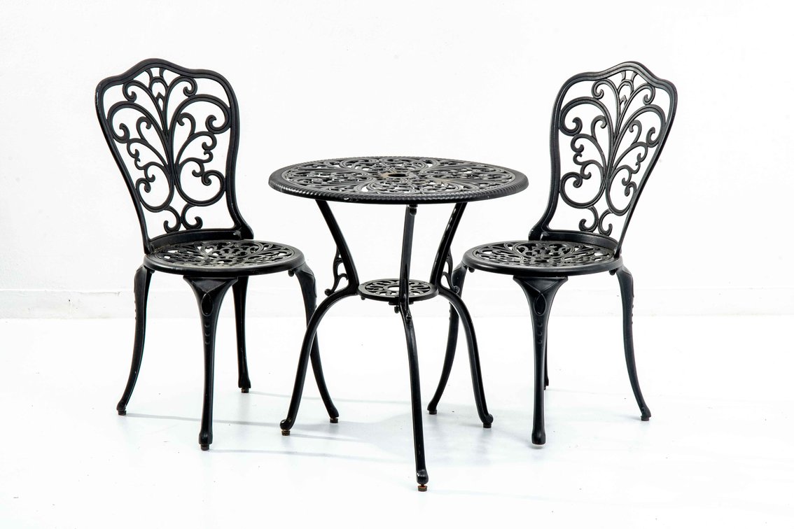 Small Black Metal Patio Table w/ 2 Chairs