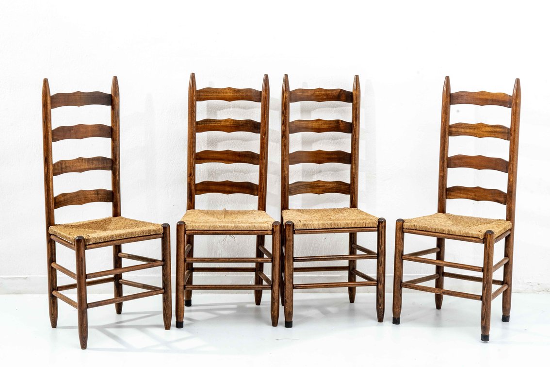 4x Traditional Ladder Back Rush Bottom Chairs