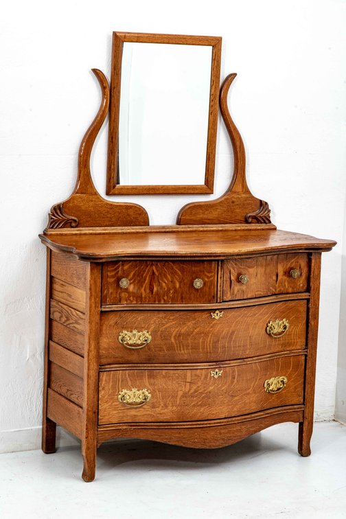 Bow Front Dresser With Cheval Mirror