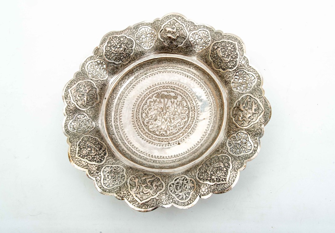Pierced & Chased Ruffled Edge Silver Bowl