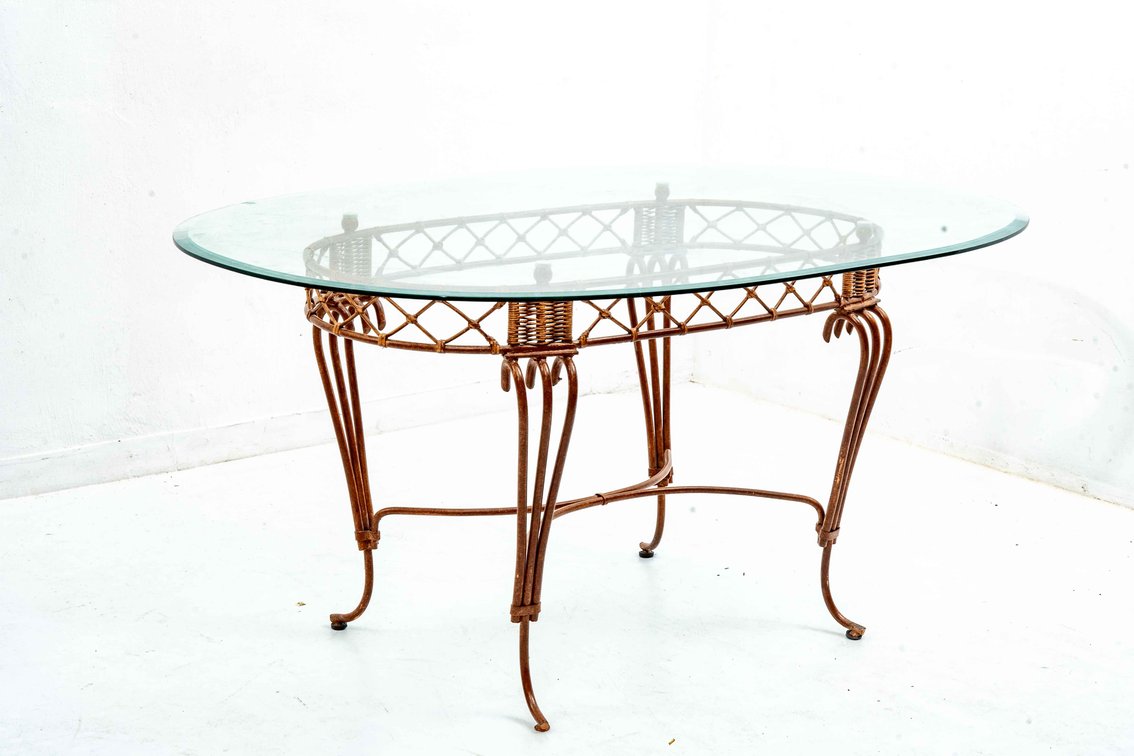 Oval Metal Table w/ Beveled Glass Top