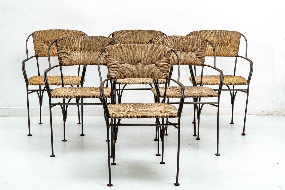 Six Metal & Natural Fiber Chairs