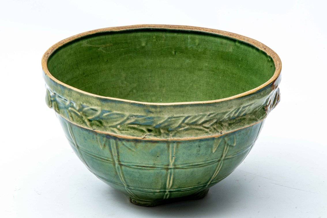 Antique McCoy Green Apple Yellow Ware Mixing Bowl