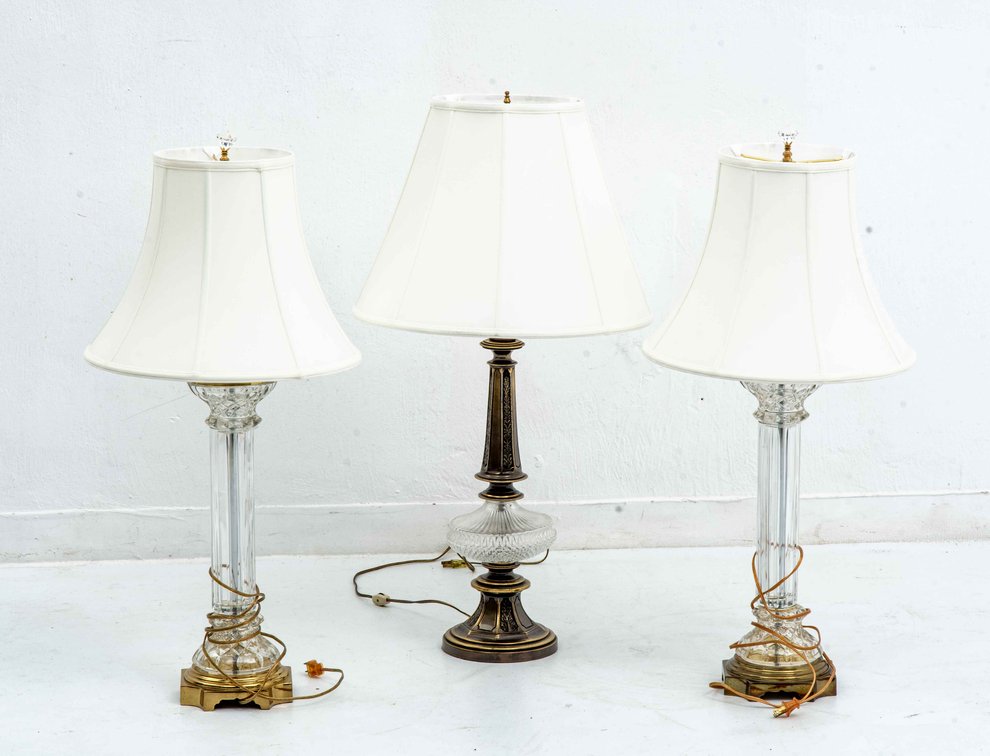 Three Brass* & Glass Table Lamps