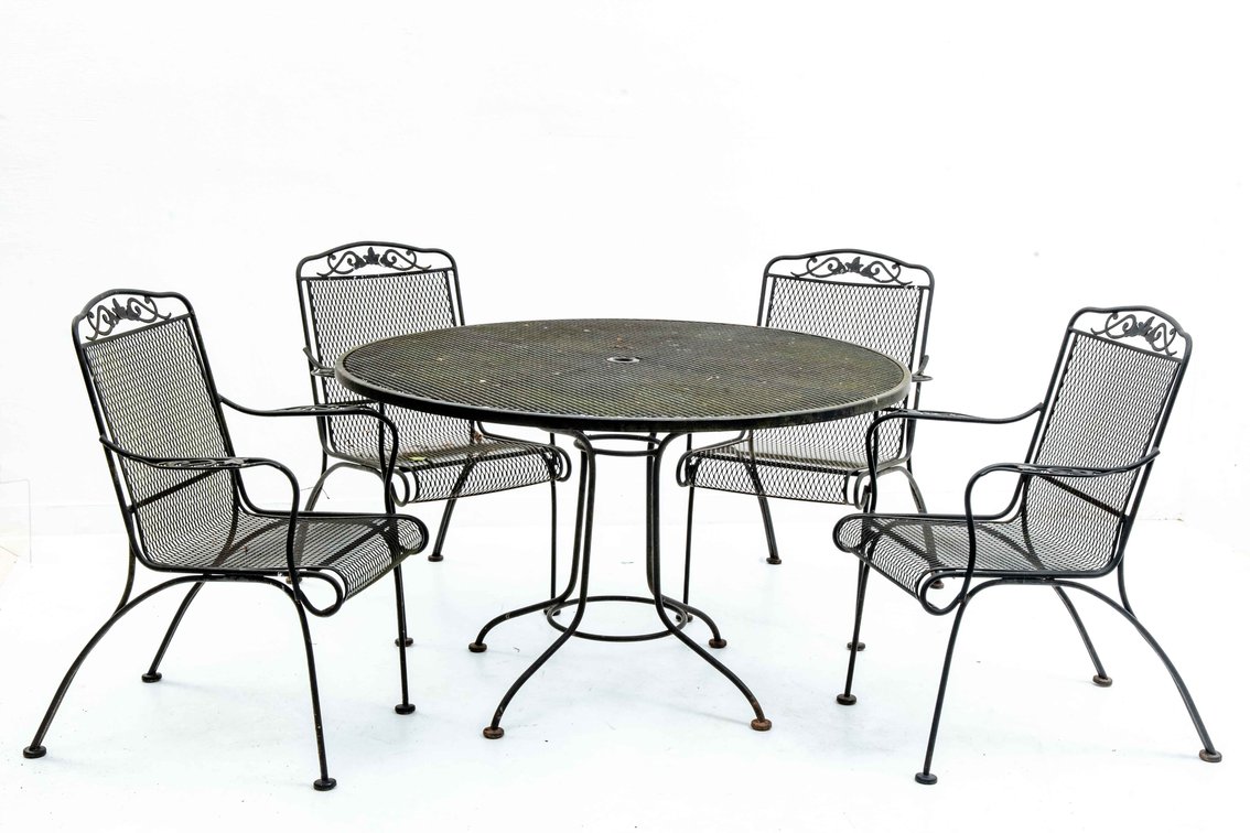 Black Iron & Mesh Outdoor Table w/ 4 Chairs