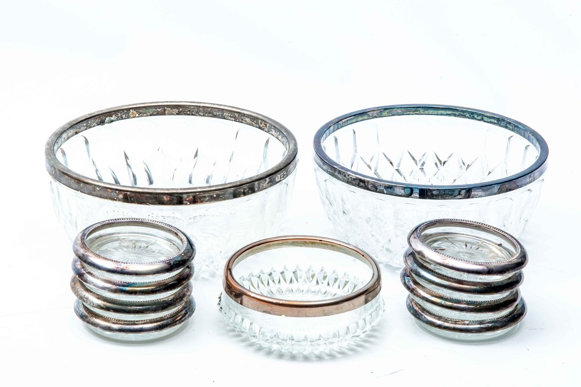Crystal & Silverplate Bowls & Coasters