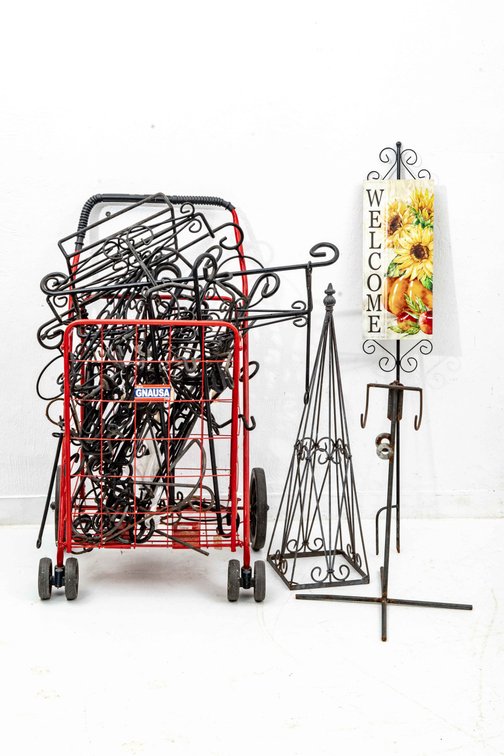 Scrolled Metal & Yard Art + Shopping Cart