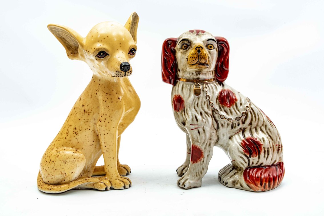 Reproduction Staffordshire & Chihuahua Statues