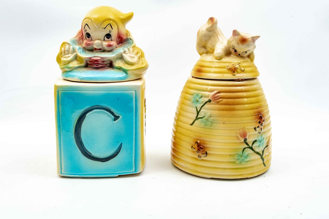 2 Colorful Mid Century Cookie Jars