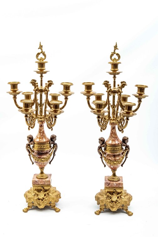 Pair of Brevettato 7-Point Candelabras w/Snuffers