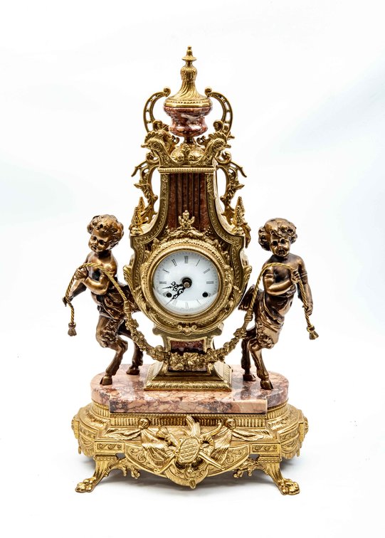 Brevettato Italian Marble And Brass Mantle Clock