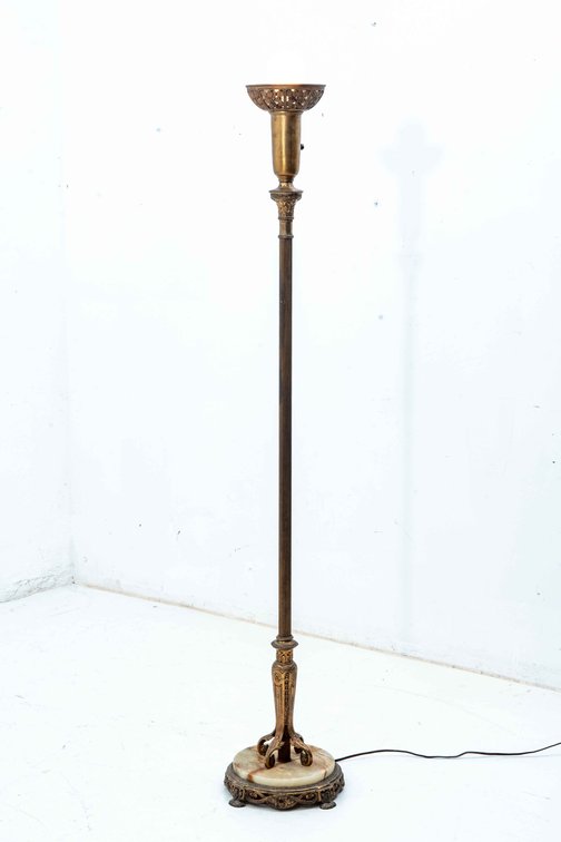 Torchiere Lamp w/ Pierced Accents and Stone Base