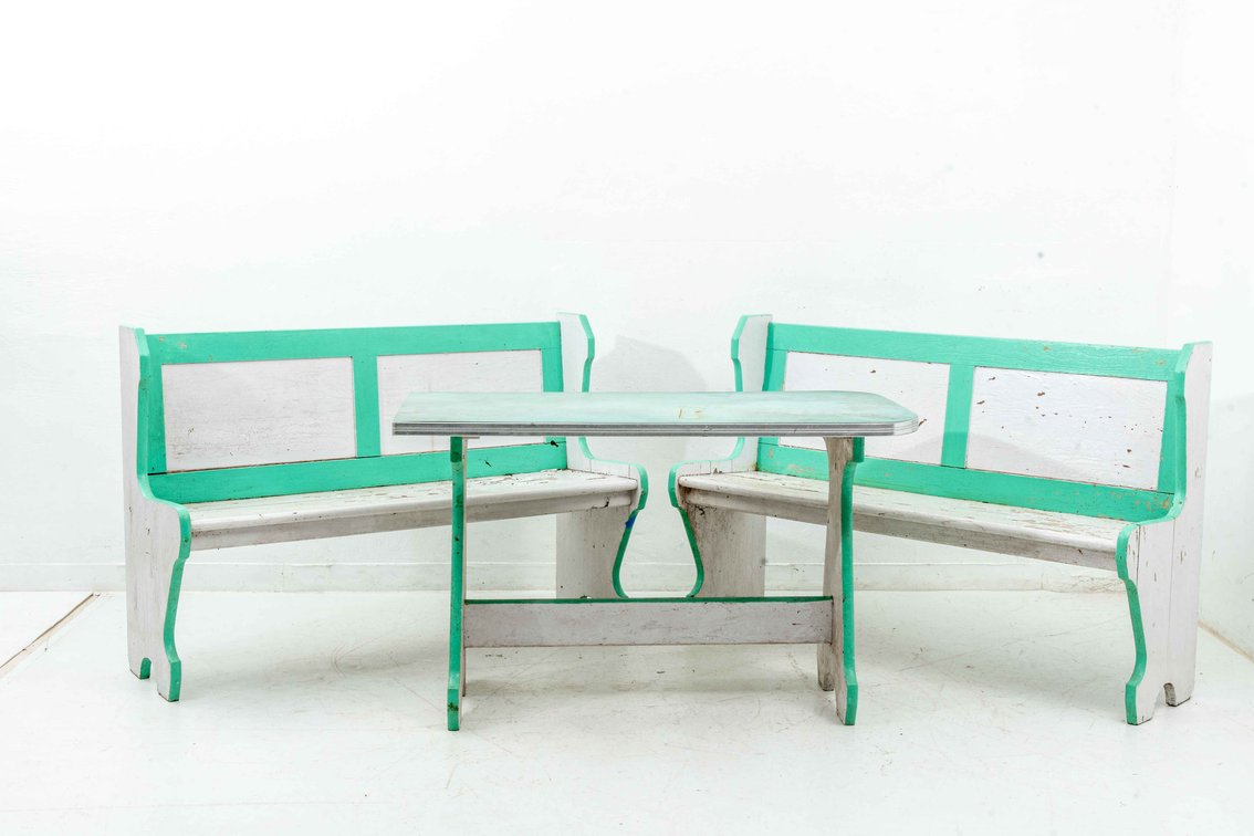 Vintage Wood Dining Booth- 3 Piece