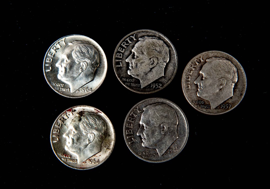 Five Silver Roosevelt Dimes