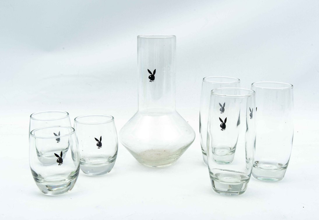 Playboy Decanter & Six Glasses All w/ Bunny Logo