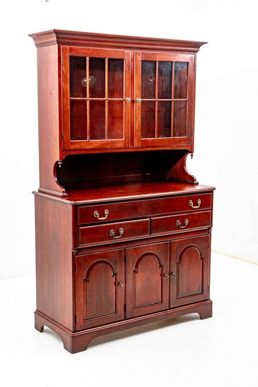 Tall Red-Stained Kitchen Hutch w/ China Display