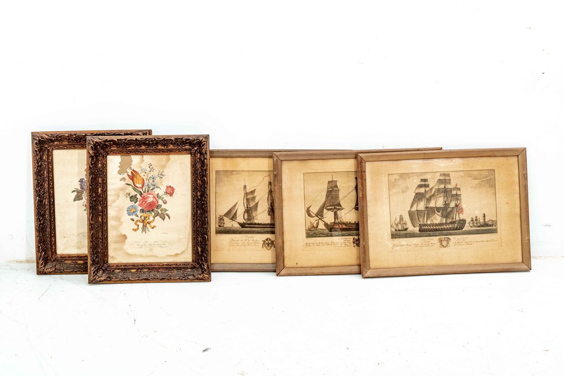 Framed Floral Prints & Nautical Lithographs
