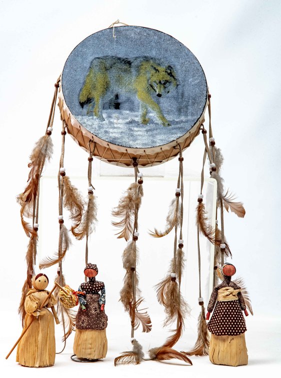 Corn Husk Dolls & Decorative Native American Drum