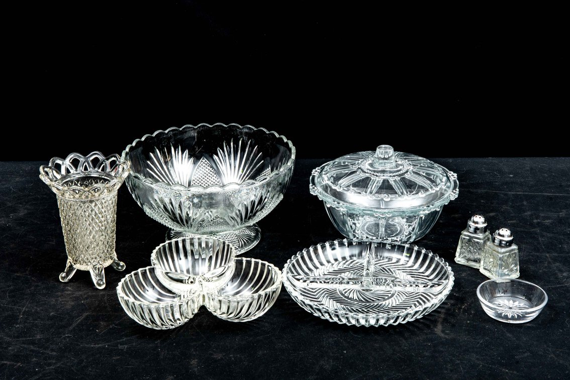 Decorative Clear Glass Serveware Lot
