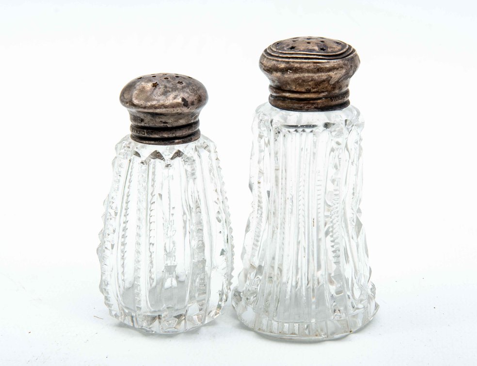 Two Sterling & Cut Crystal Shakers