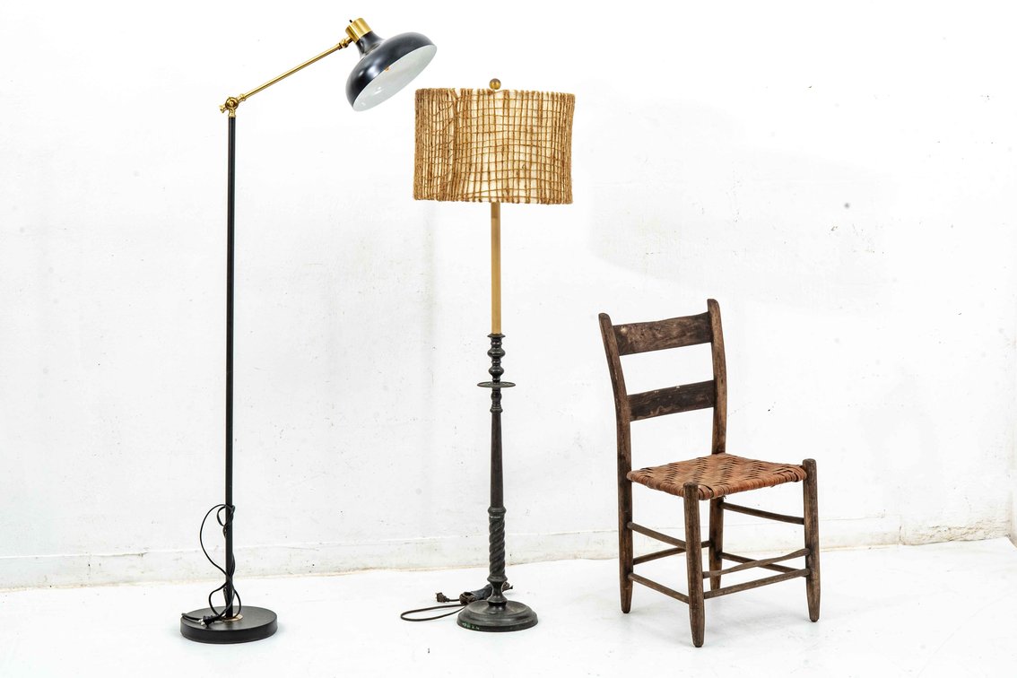 2 Floor Lamps & Split Wood Chair