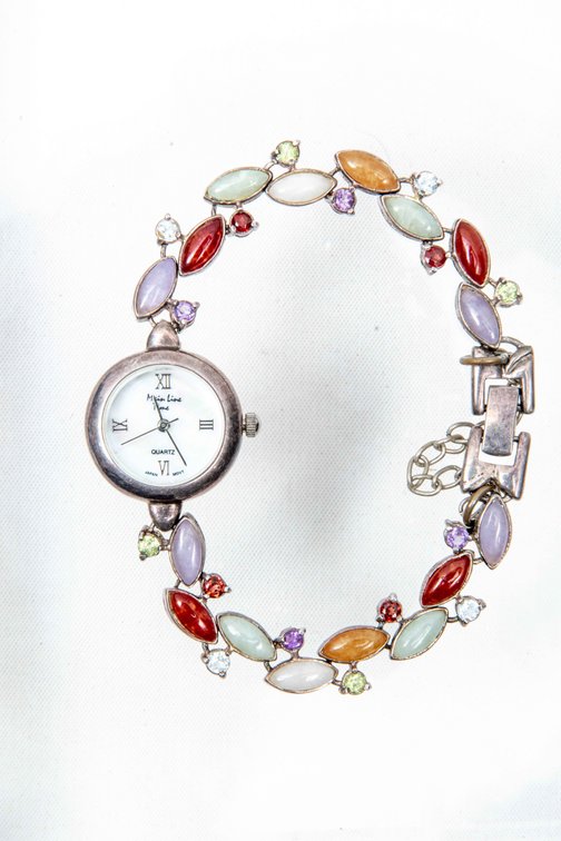 Main Line Time Watch- Sterling Band with Stones