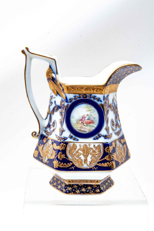 KPM Gold & Cobalt Blue Pitcher w/ Portrait