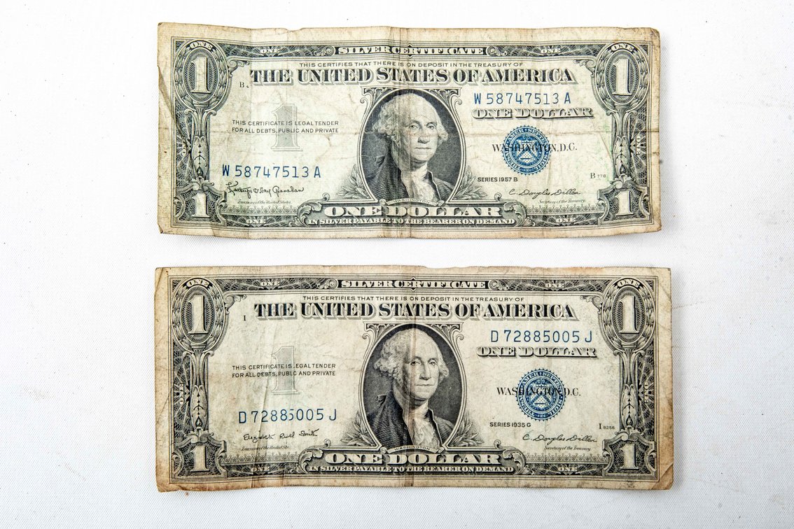 Two-$1 Silver Certificates-1935G & 1957B