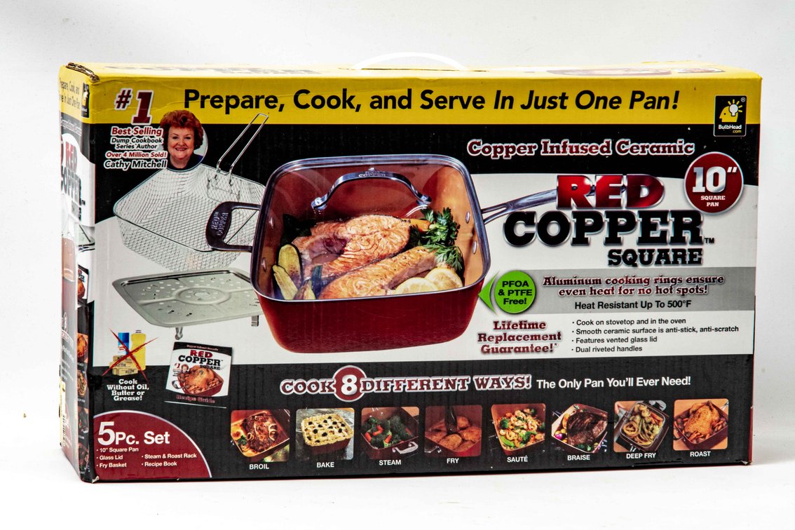 NIP 5 Pc. Red Copper Square Deep Handled Pan