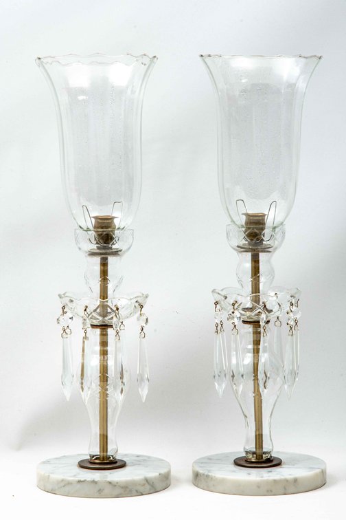 Marble Base Glass Candle Holders w/ Crystal Prisms
