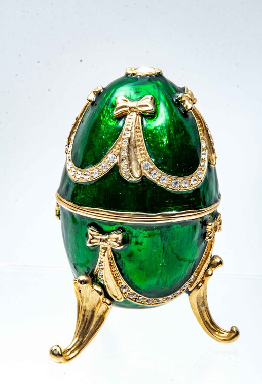 Jere Luxury Bejeweled Emerald Faberge-Style Egg