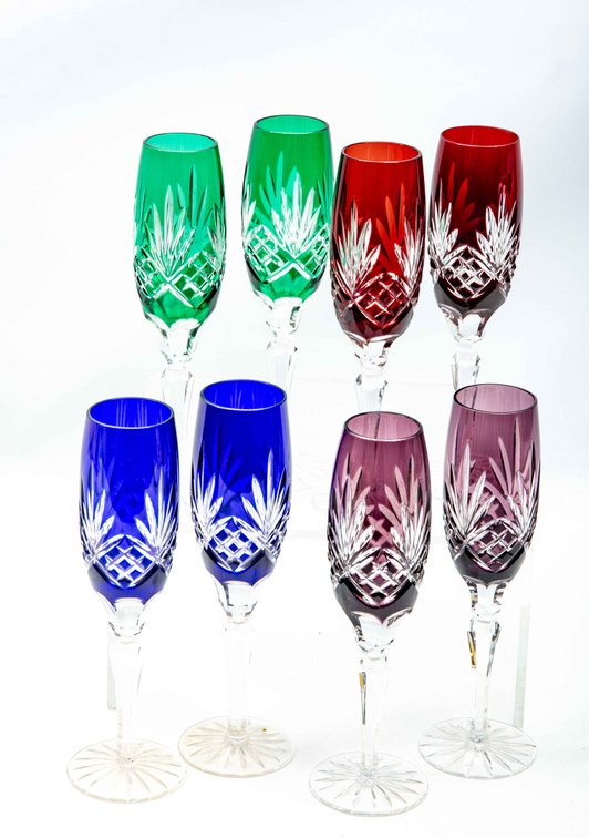 8 Cut To Clear Champagne Flutes Bavarian Crystal