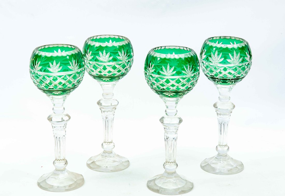 4 Emerald Green Cut To Clear Large Candle Holders